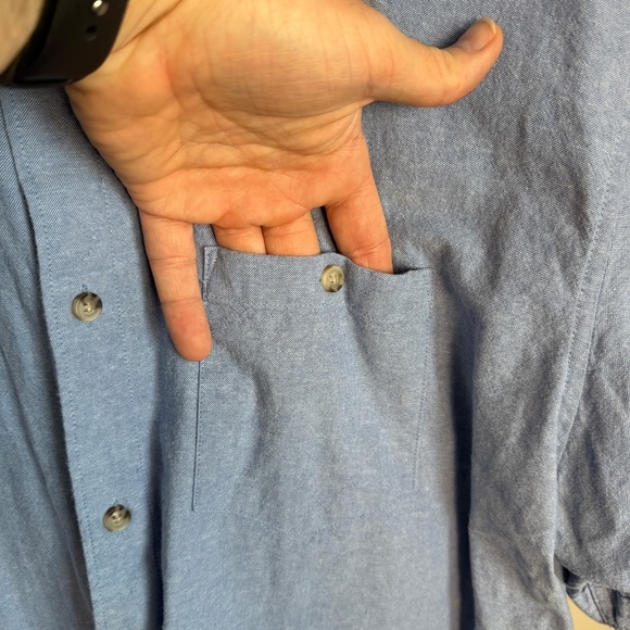 Haggar Men's LINEN Blend Chambray Short Sleeve Button Up Shirt Blue Size X-Large - Picture 4 of 13